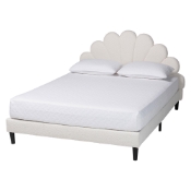 Baxton Studio Albion Boucle Upholstered Platform Bed - Soft Fabric Queen Size Bed Frame with Padded Headboard, Minimalist Design, Cream Baxton Studio restaurant furniture, hotel furniture, commercial furniture, wholesale bedroom furniture, wholesale queen, classic queen